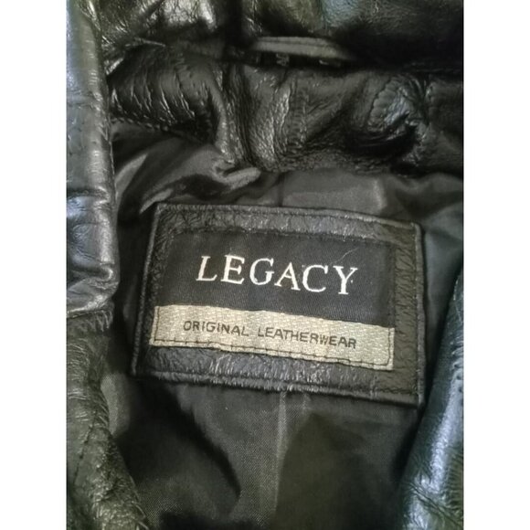 Legacy Leather Jacket Mens Sz Large Black Patchwork Design Zip Up Has Flaws VTG - Picture 2 of 8